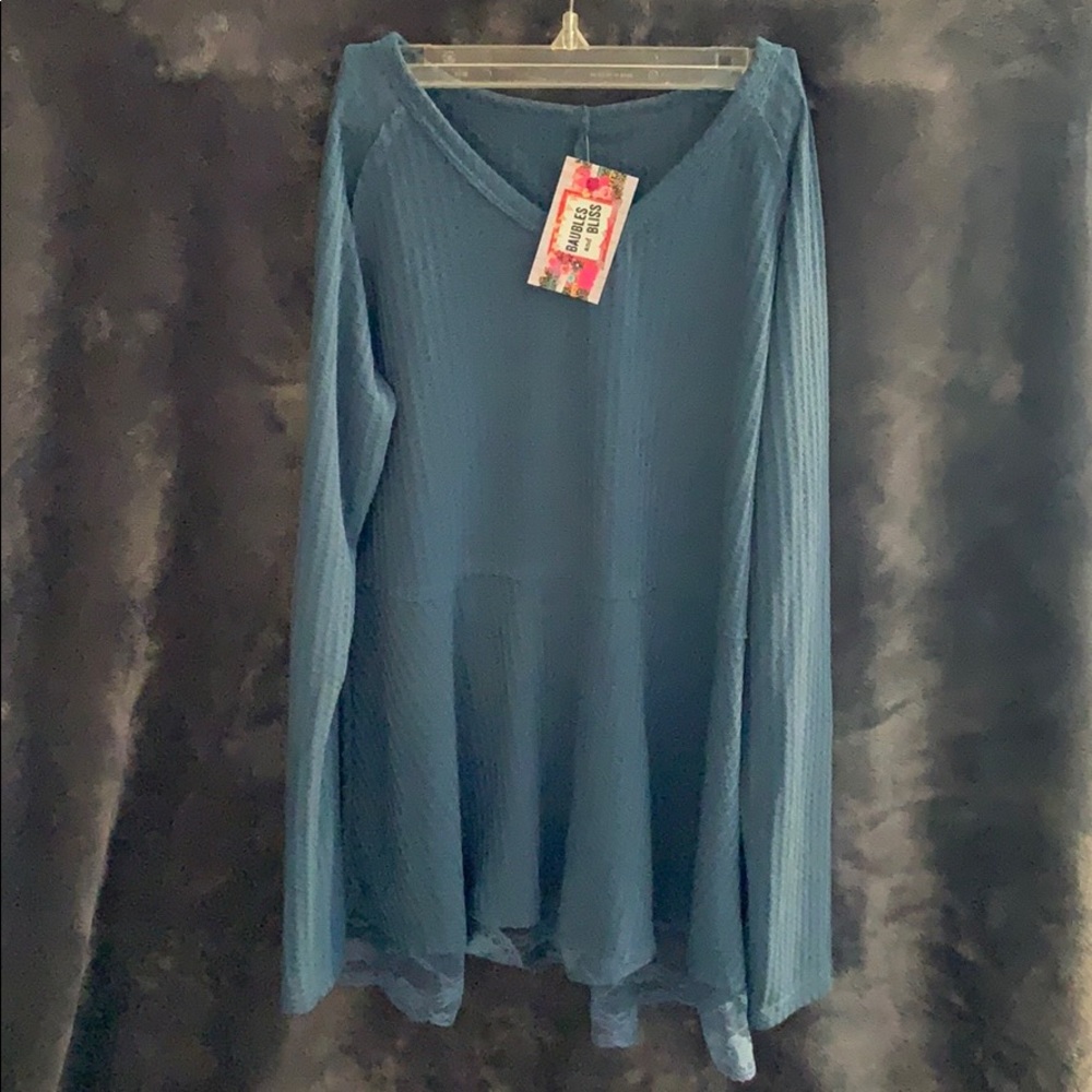 Lace Waffle Knit Long Sleeve Top